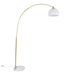 QAZQA Smarte Stehlampen|Bogenlampen*Smarte Bogenlampe aus Messing mit weißem Schirm inkl. WLAN A60 - Arc Basic