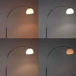 QAZQA Esszimmerlampen|Wohnzimmerlampen*Smarte Bogenlampe Chrom mit weißem Schirm inkl. Wifi A60 - Arc Basic