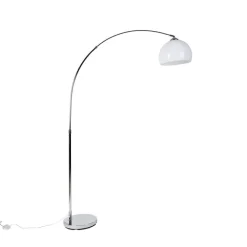 QAZQA Esszimmerlampen|Wohnzimmerlampen*Smarte Bogenlampe Chrom mit weißem Schirm inkl. Wifi A60 - Arc Basic