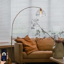 QAZQA Bogenlampen|Stehlampen*Smarte Bogenlampe Messing mit Klarglas inkl. WiFi G95 - Arc