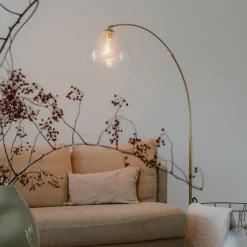QAZQA Bogenlampen|Stehlampen*Smarte Bogenlampe Messing mit Klarglas inkl. WiFi G95 - Arc