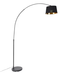 QAZQA Smarte Stehlampen|Bogenlampen*Smarte Bogenlampe schwarz mit Gold inkl. Wifi A60 - Arc Basic