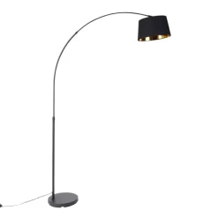 QAZQA Smarte Stehlampen|Bogenlampen*Smarte Bogenlampe schwarz mit Gold inkl. Wifi A60 - Arc Basic