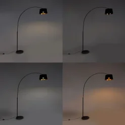 QAZQA Smarte Stehlampen|Bogenlampen*Smarte Bogenlampe schwarz mit Gold inkl. Wifi A60 - Arc Basic