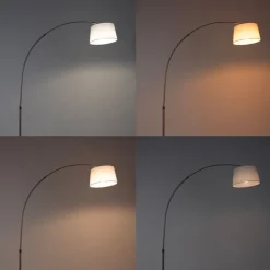 QAZQA Smarte Stehlampen|Bogenlampen*Smarte Bogenlampe Stahl mit weißem Stoffschirm inkl. Wifi A60 - Arc Basic