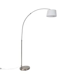 QAZQA Smarte Stehlampen|Bogenlampen*Smarte Bogenlampe Stahl mit weißem Stoffschirm inkl. Wifi A60 - Arc Basic