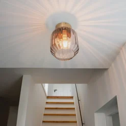 QAZQA Smarte Deckenleuchten|Deckenleuchten*Smarte Deckenleuchte aus Messing mit Rauchglas inkl. WLAN A60 - Stiklo