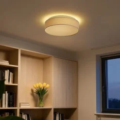 QAZQA Led-Deckenleuchten|Deckenleuchten*Smarte Deckenleuchte Beige 35cm inkl. LED und Fernbedienung - Flat Drum
