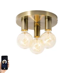 QAZQA Deckenleuchten|Wohnzimmerlampen*Smarte Deckenleuchte Bronze Rund inkl. 3 Wifi G95 - Facil