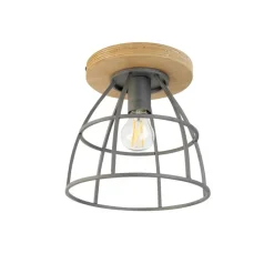 QAZQA Smarte Deckenleuchten|Deckenleuchten*Smarte Deckenleuchte dunkelgrau mit Holz inkl. WLAN E27 - Arthur