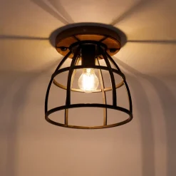 QAZQA Smarte Deckenleuchten|Deckenleuchten*Smarte Deckenleuchte dunkelgrau mit Holz inkl. WLAN E27 - Arthur