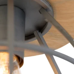 QAZQA Smarte Deckenleuchten|Deckenleuchten*Smarte Deckenleuchte dunkelgrau mit Holz inkl. WLAN E27 - Arthur