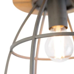 QAZQA Smarte Deckenleuchten|Deckenleuchten*Smarte Deckenleuchte dunkelgrau mit Holz inkl. WLAN E27 - Arthur