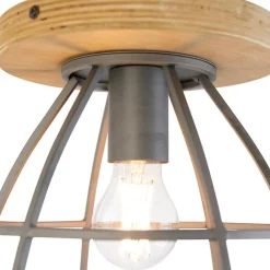 QAZQA Smarte Deckenleuchten|Deckenleuchten*Smarte Deckenleuchte dunkelgrau mit Holz inkl. WLAN E27 - Arthur