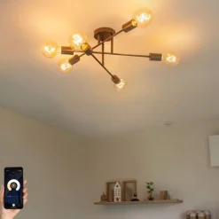 QAZQA Deckenleuchten|Wohnzimmerlampen*Smarte Deckenleuchte Dunkelbronze 6-flammig inkl. 6 Wifi G95 - Sydney