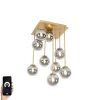 QAZQA Deckenleuchten|Esszimmerlampen*Smarte Deckenleuchte Gold mit Rauchglas 9-flammig inkl. 9 Wifi G9 - Athen