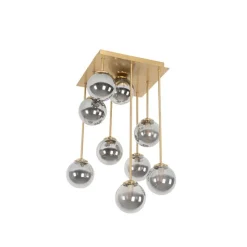 QAZQA Deckenleuchten|Esszimmerlampen*Smarte Deckenleuchte Gold mit Rauchglas 9-flammig inkl. 9 Wifi G9 - Athen