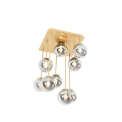 QAZQA Deckenleuchten|Esszimmerlampen*Smarte Deckenleuchte Gold mit Rauchglas 9-flammig inkl. 9 Wifi G9 - Athen