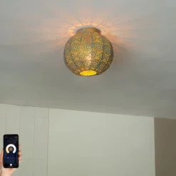 QAZQA Deckenleuchten|Wohnzimmerlampen*Smarte Deckenleuchte Gold mit Grün 28,5 cm inkl. WiFi A60 - Baloo