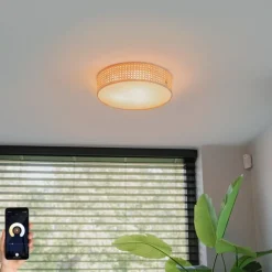 QAZQA Deckenleuchten|Wohnzimmerlampen*Smarte Deckenleuchte Rattan 40 cm 3-flammig inkl. 3 Wifi P45 - Tromma