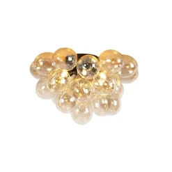 QAZQA Deckenleuchten|Wohnzimmerlampen*Smarte Deckenleuchte schwarz mit bernsteinfarbenem Glas 6-flammig inkl. 6 WiFi G9 - Uvas