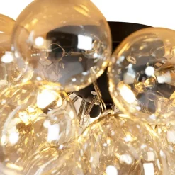 QAZQA Deckenleuchten|Wohnzimmerlampen*Smarte Deckenleuchte schwarz mit bernsteinfarbenem Glas 6-flammig inkl. 6 WiFi G9 - Uvas