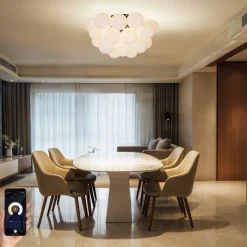 QAZQA Deckenleuchten|Wohnzimmerlampen*Smarte Deckenleuchte Schwarz mit Opalglas 6-flammig inkl. 6 Wifi G9 - Uvas