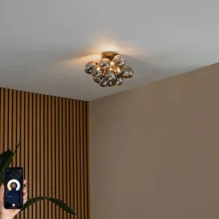 QAZQA Deckenleuchten|Wohnzimmerlampen*Smarte Deckenleuchte schwarz mit Rauchglas 3-flammig inkl. 3 WiFi G9 - Uvas