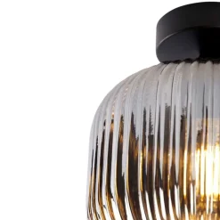 QAZQA Smarte Deckenleuchten|Deckenleuchten*Smarte Deckenleuchte schwarz mit Rauchglas inkl. WLAN A60 - Karel