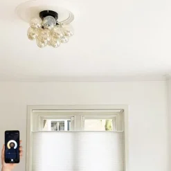 QAZQA Deckenleuchten|Wohnzimmerlampen*Smarte Deckenleuchte Schwarz mit bernsteinfarbenem Glas 3-flammig inkl. 3 Wifi G9 - Uvas