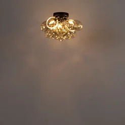 QAZQA Deckenleuchten|Wohnzimmerlampen*Smarte Deckenleuchte Schwarz mit bernsteinfarbenem Glas 3-flammig inkl. 3 Wifi G9 - Uvas