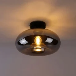 QAZQA Smarte Deckenleuchten|Deckenleuchten*Smarte Deckenleuchte schwarz mit Rauchglas inkl. WLAN P45 - Busa