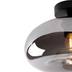 QAZQA Smarte Deckenleuchten|Deckenleuchten*Smarte Deckenleuchte schwarz mit Rauchglas inkl. WLAN P45 - Busa