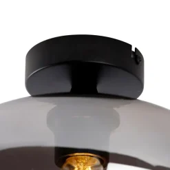 QAZQA Smarte Deckenleuchten|Deckenleuchten*Smarte Deckenleuchte schwarz mit Rauchglas inkl. WLAN P45 - Busa