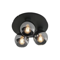 QAZQA Deckenleuchten|Wohnzimmerlampen*Smarte Deckenleuchte Schwarz mit Rauchglas 3-flammig inkl. WiFi A60 - Vidro