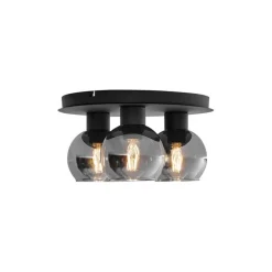 QAZQA Deckenleuchten|Wohnzimmerlampen*Smarte Deckenleuchte Schwarz mit Rauchglas 3-flammig inkl. WiFi A60 - Vidro
