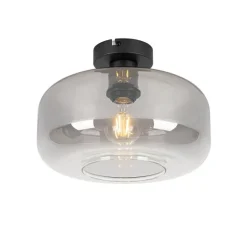 QAZQA Schlafzimmerlampen|Küchenlampen*Smarte Deckenleuchte schwarz mit Rauchglas inkl. WiFi A60 - Bizle