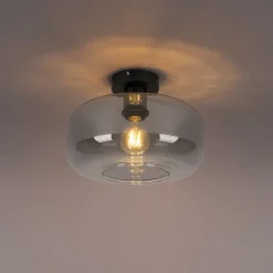 QAZQA Schlafzimmerlampen|Küchenlampen*Smarte Deckenleuchte schwarz mit Rauchglas inkl. WiFi A60 - Bizle