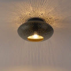 QAZQA Smarte Deckenleuchten|Deckenleuchten*Smarte Deckenleuchte schwarz mit Gold 25 cm inkl. WLAN A60 - Radiance