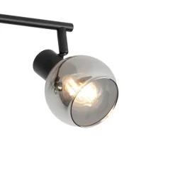 QAZQA Smarte Spots|Smarte Deckenleuchten*Smarte Deckenleuchte schwarz mit Rauchglas inkl. 4 WiFi P45 - Vidro