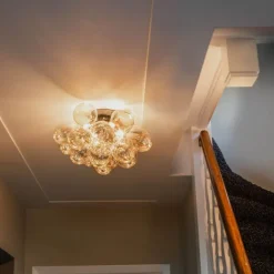 QAZQA Smarte Deckenleuchten|Deckenleuchten*Smarte Deckenleuchte schwarz mit Bernstein-Glas inkl. 4 WiFi G9 - Uvas