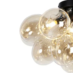 QAZQA Smarte Deckenleuchten|Deckenleuchten*Smarte Deckenleuchte schwarz mit Bernstein-Glas inkl. 4 WiFi G9 - Uvas