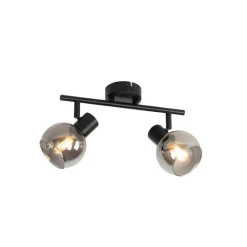 QAZQA Smarte Spots|Smarte Deckenleuchten*Smarte Deckenleuchte schwarz mit Rauchglas inkl. 2 WiFi P45 - Vidro