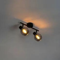 QAZQA Smarte Spots|Smarte Deckenleuchten*Smarte Deckenleuchte schwarz mit Rauchglas inkl. 2 WiFi P45 - Vidro