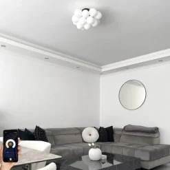 QAZQA Deckenleuchten|Wohnzimmerlampen*Smarte Deckenleuchte schwarz mit Opalglas 4-flammig inkl. 4 WiFi G9 - Uvas