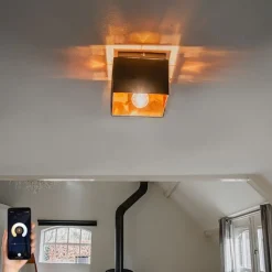 QAZQA Smarte Deckenleuchten|Deckenleuchten*Smarte Deckenleuchte Schwarz mit Gold inkl. WiFi P45 - VT