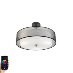 QAZQA Smarte Deckenleuchten|Deckenleuchten*Smarte Deckenleuchte schwarz mit weiß 50 cm inkl. 3 WiFi A60 - Drum Duo