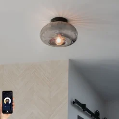 QAZQA Deckenleuchten|Wohnzimmerlampen*Smarte Deckenleuchte Schwarz mit Rauchglas inkl. WiFi P45 - Ayesha