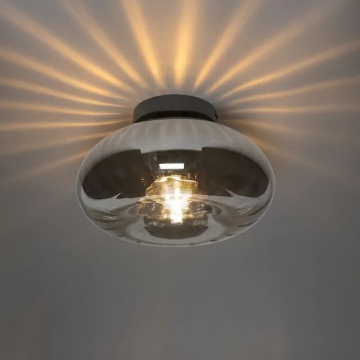 QAZQA Deckenleuchten|Wohnzimmerlampen*Smarte Deckenleuchte Schwarz mit Rauchglas inkl. WiFi P45 - Ayesha