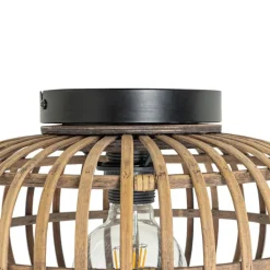 QAZQA Küchenlampen|Deckenleuchten*Smarte Deckenleuchte Schwarz mit Bambus inkl. WiFi G95 - Amira